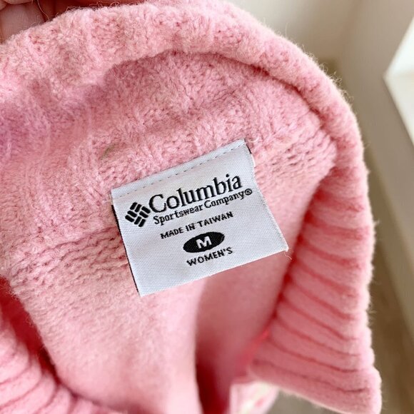 Vintage Columbia Quarter Zip Fair Isle Pink Wool Blend Sweater Womens Medium - Picture 7 of 7